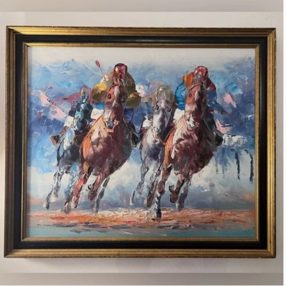 ANTHONY VECCHIO HORSE RACING OIL ON CANVAS